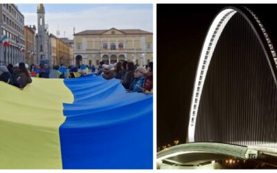 PONTI DI CALATRAVA COLORATI DI GIALLO E BLU PER LA PACE IN UCRAINA