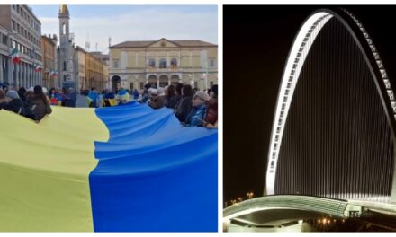 PONTI DI CALATRAVA COLORATI DI GIALLO E BLU PER LA PACE IN UCRAINA