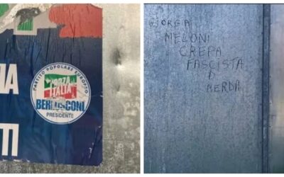 MANIFESTI IMBRATTATI CON SCRITTE INGIURIOSE CONTRO BASSI E MELONI ALLA GATTALUPA