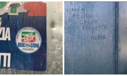 MANIFESTI IMBRATTATI CON SCRITTE INGIURIOSE CONTRO BASSI E MELONI ALLA GATTALUPA